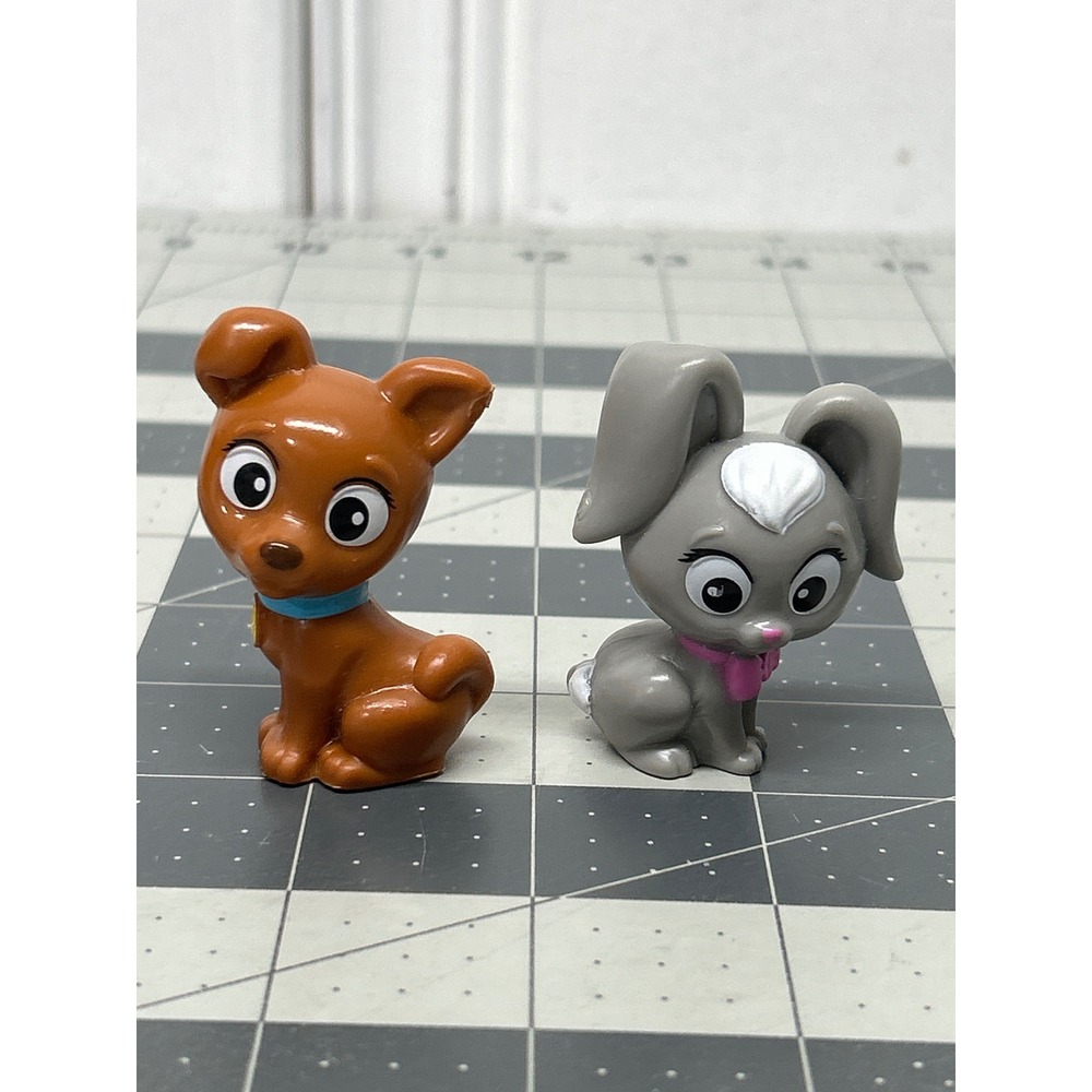 Barbie Pets Figures Brown Dog Grey Bunny Lot of 2 Mini Molded Plastic Pretend